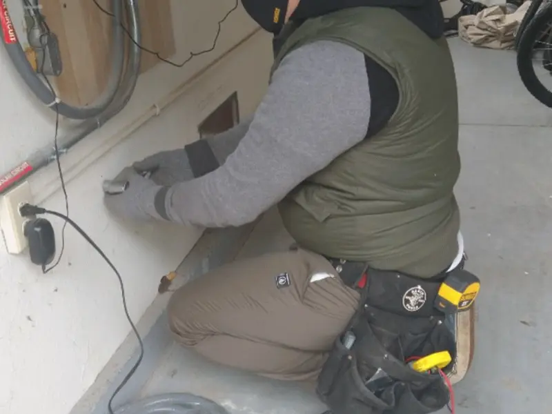 Electrician performing outlet wiring in a El Centro garage